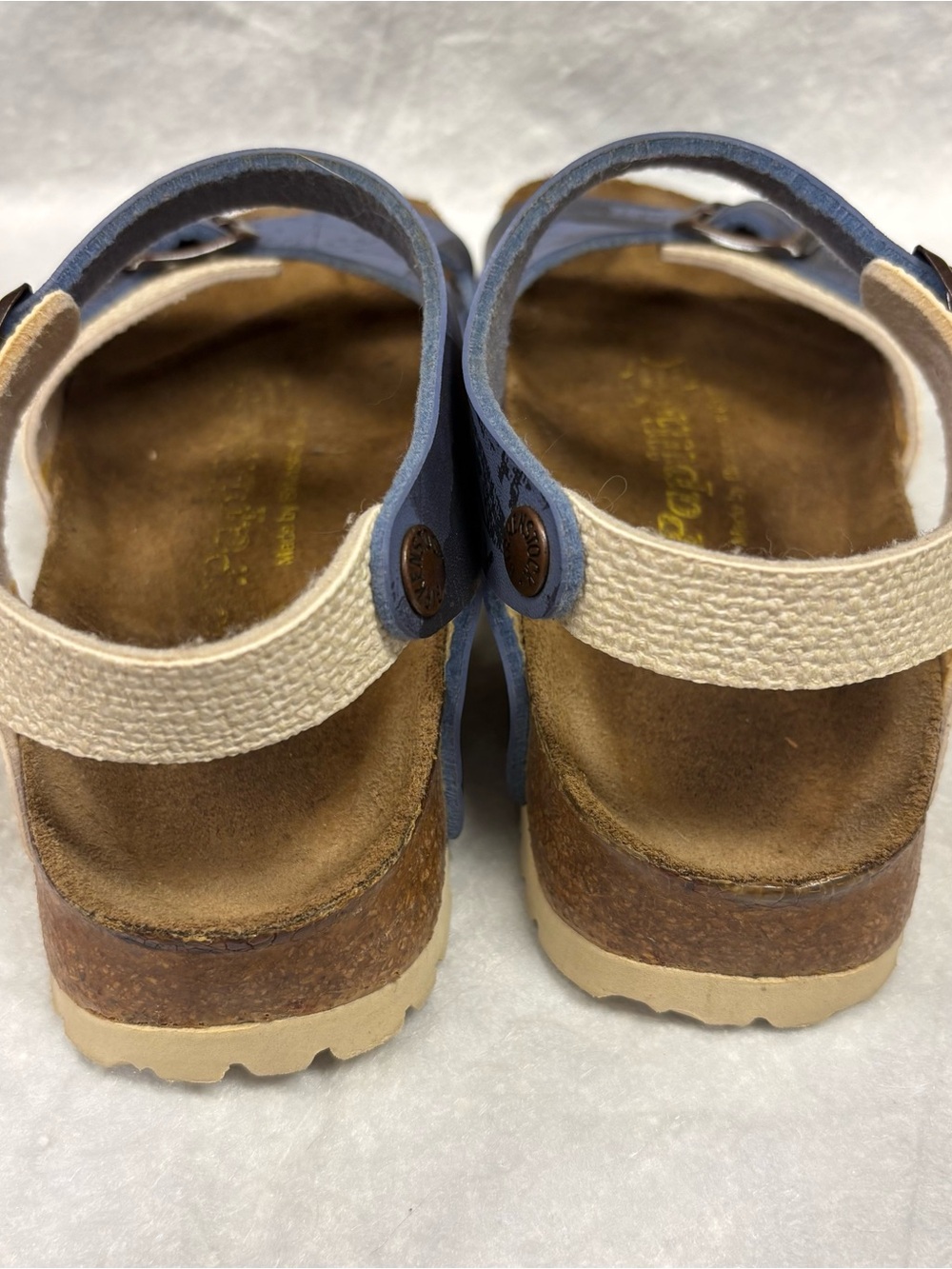 Birkenstock Blue and Cream Strappy Cork Footbed Sandals - Picture 3 of 7